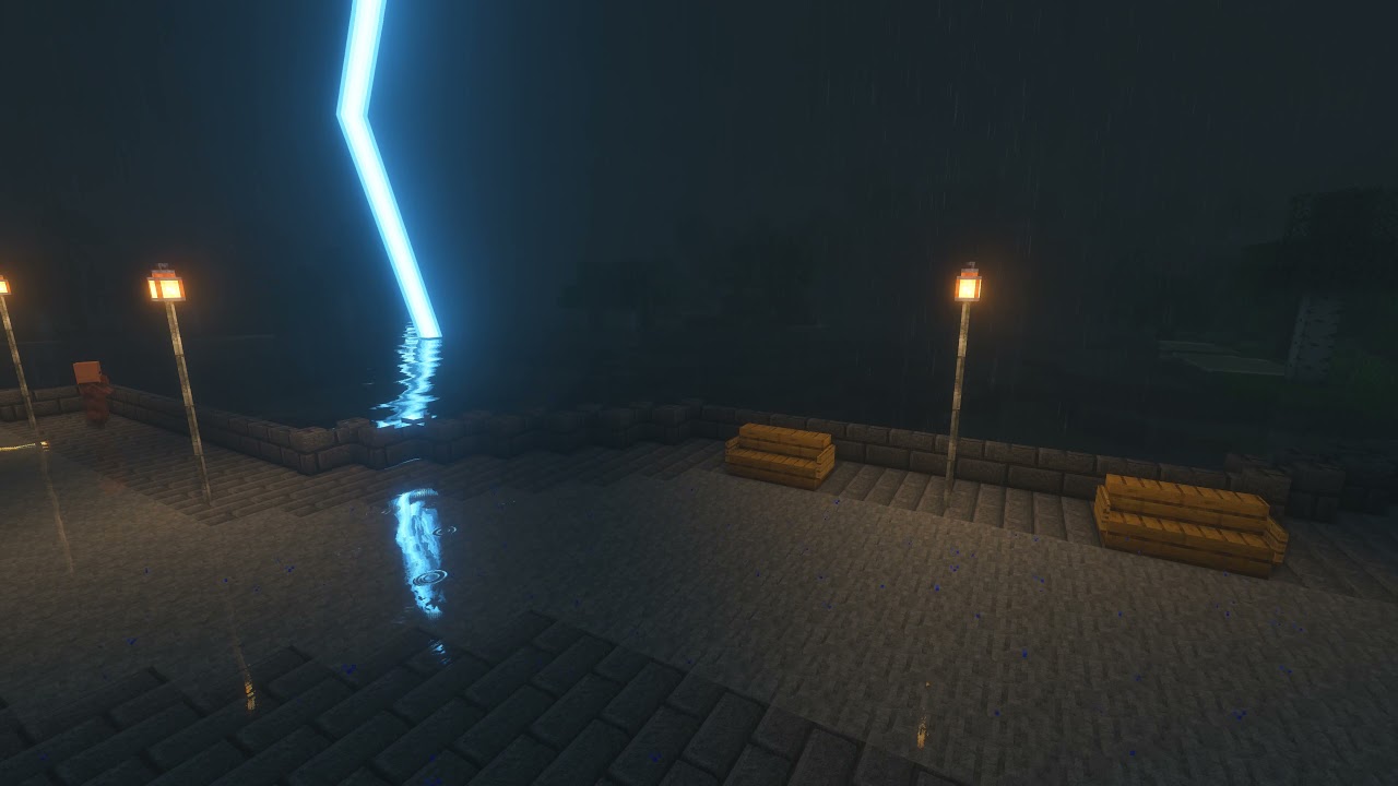 🌧 ⚡️ Minecraft Stormy Evening on the Promenade Ambience w/music (10 Hours) ⚡️ 🌧