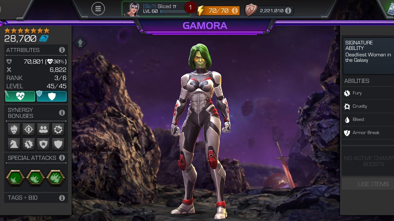 Mcoc’s 7* Gamora rank up and game play