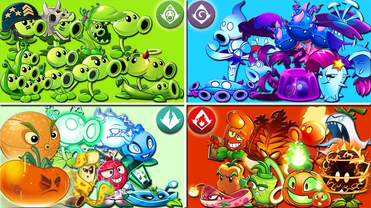 Tournament 5 Team PEA x FIRE x SHADOW x ELECTRIC  - Who Will Win? - PvZ 2 Team Plant Battlez