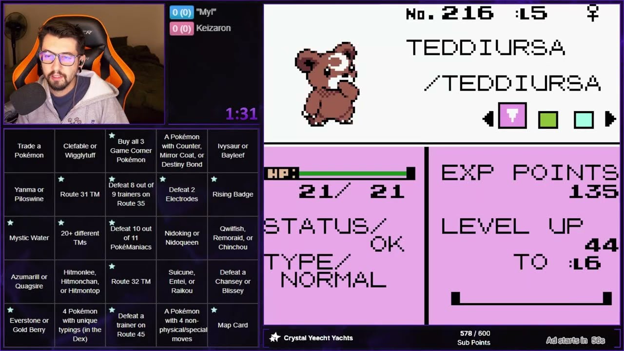 Pokemon Crystal Randomizer Blackout Bingo - Nov. 26, 2025 (Game 2)