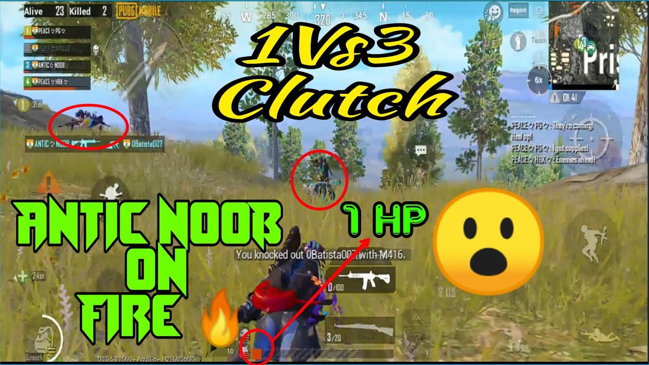 Antic Noob On fire in pubg mobile gameplay 1 vs 3 clutch in 1HP by Antic Noob