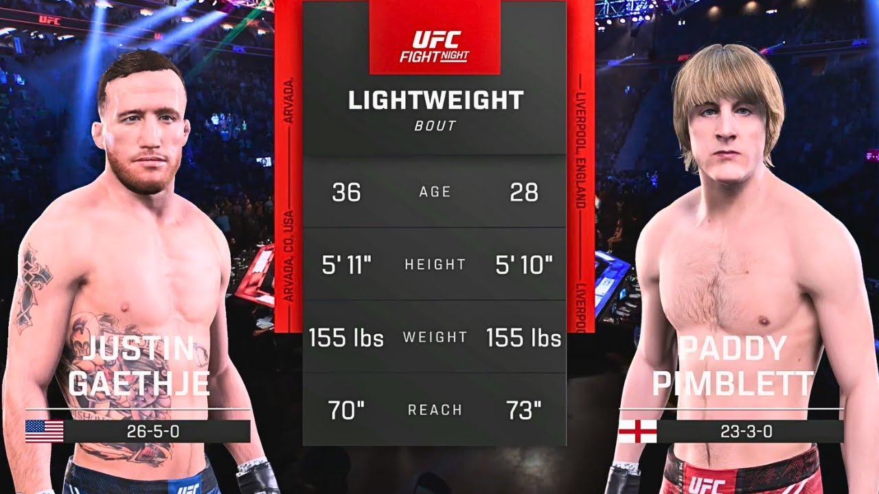 Justin Gaethje vs Paddy Pimblett FULL FIGHT | UFC 5 AI Simulation Gameplay (CPU vs CPU)