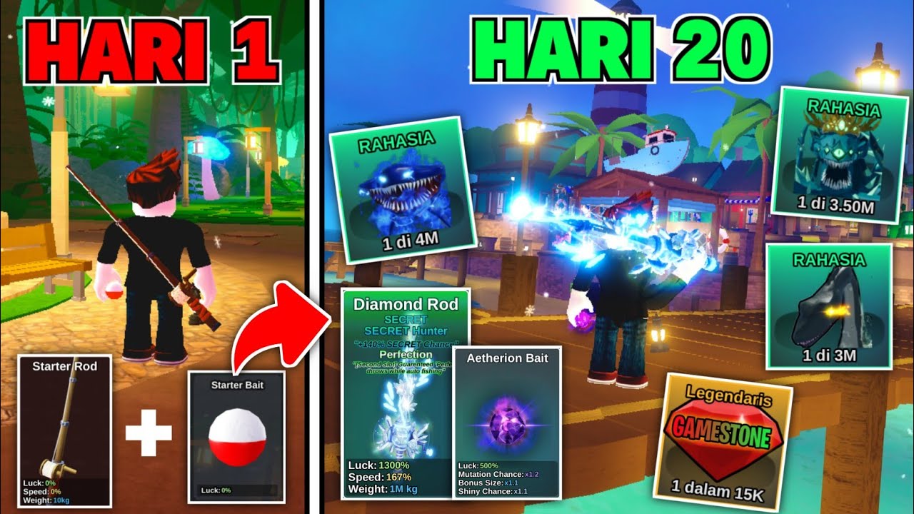 NOOB TO PRO ! Dari Starter Rod Sampai Dapet Diamond Rod & Aetherion Bait?! - Fish It Roblox