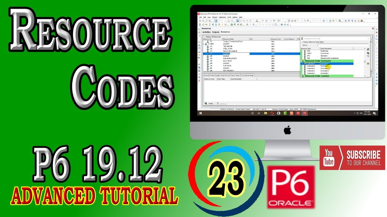 How to Create and Assign Resource Codes  | Primavera P6 | 19.12 | Advanced Tutorial