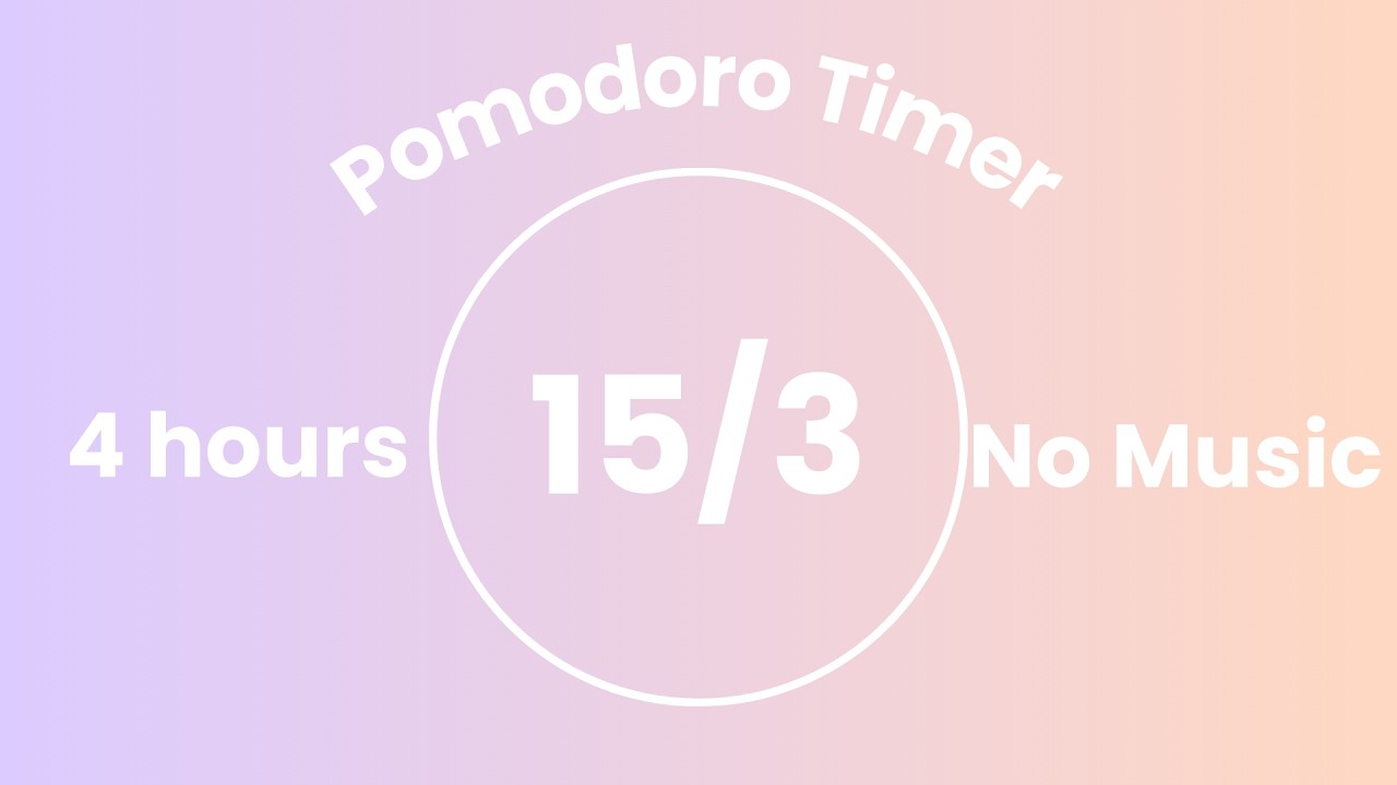 4 Hour Pomodoro Timer (15/3) | No Music | Pastel Lavender & Peach Aesthetic