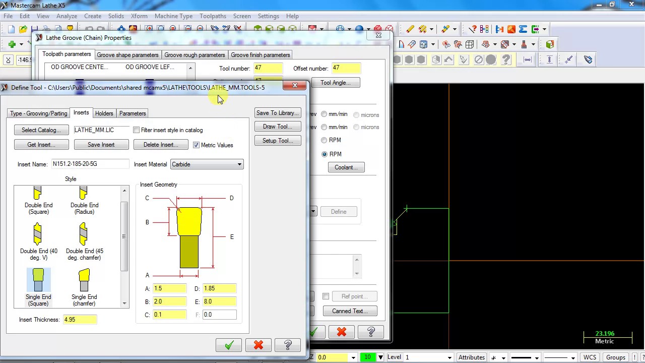 Mastercam X5 making a groove and verify lathe program