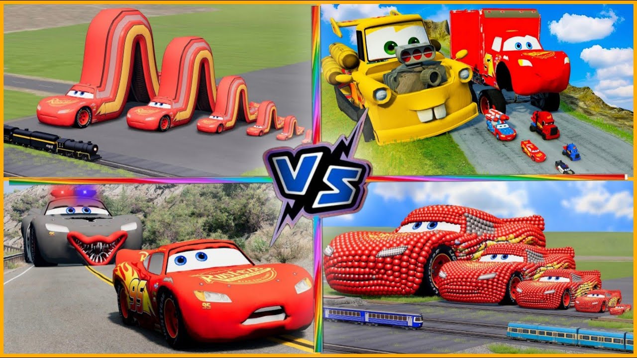 CRAZY McQUEEN CATERPILLAR! 🏎️🐛 Mega Mater vs Red Bead Cars!