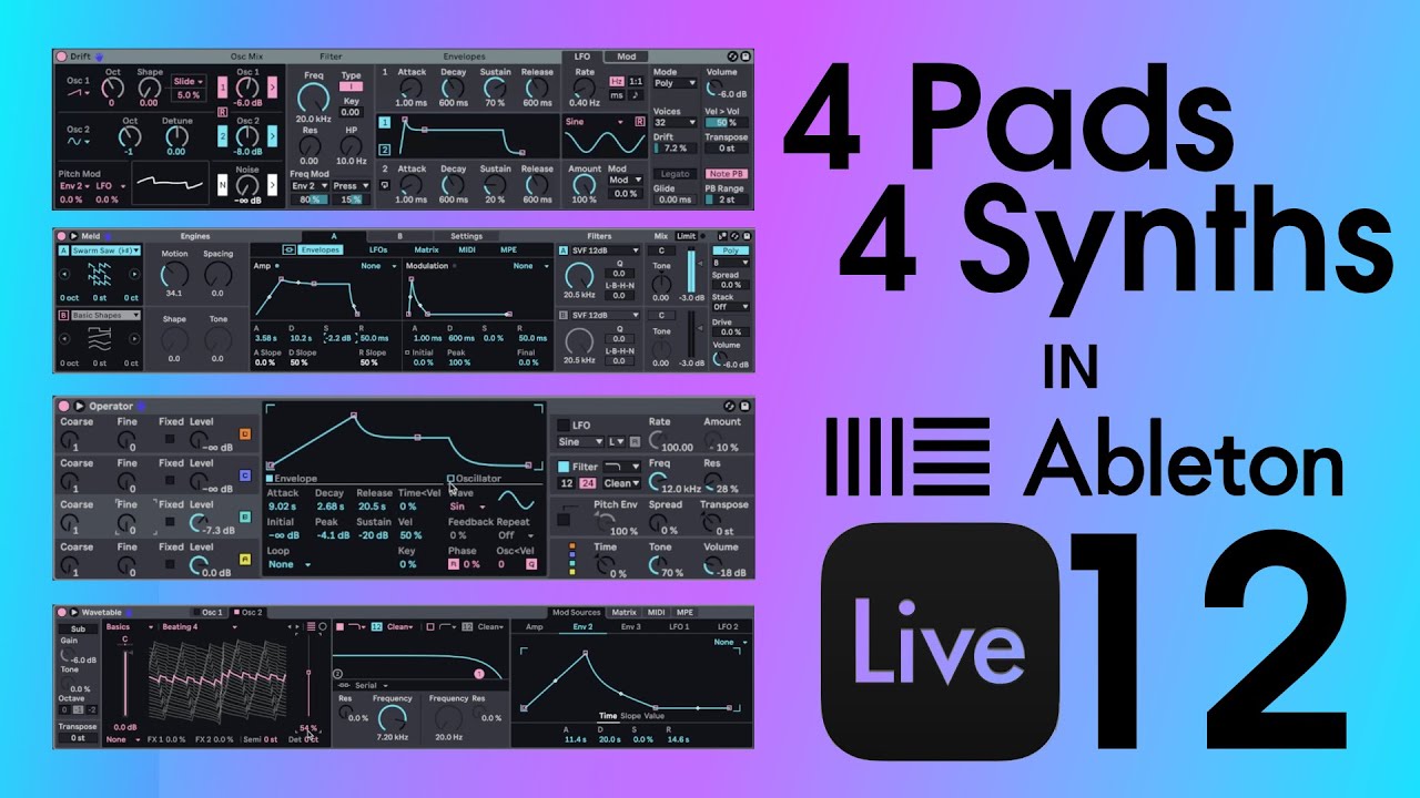 4 Pads with 4 Synths in Ableton Live 12