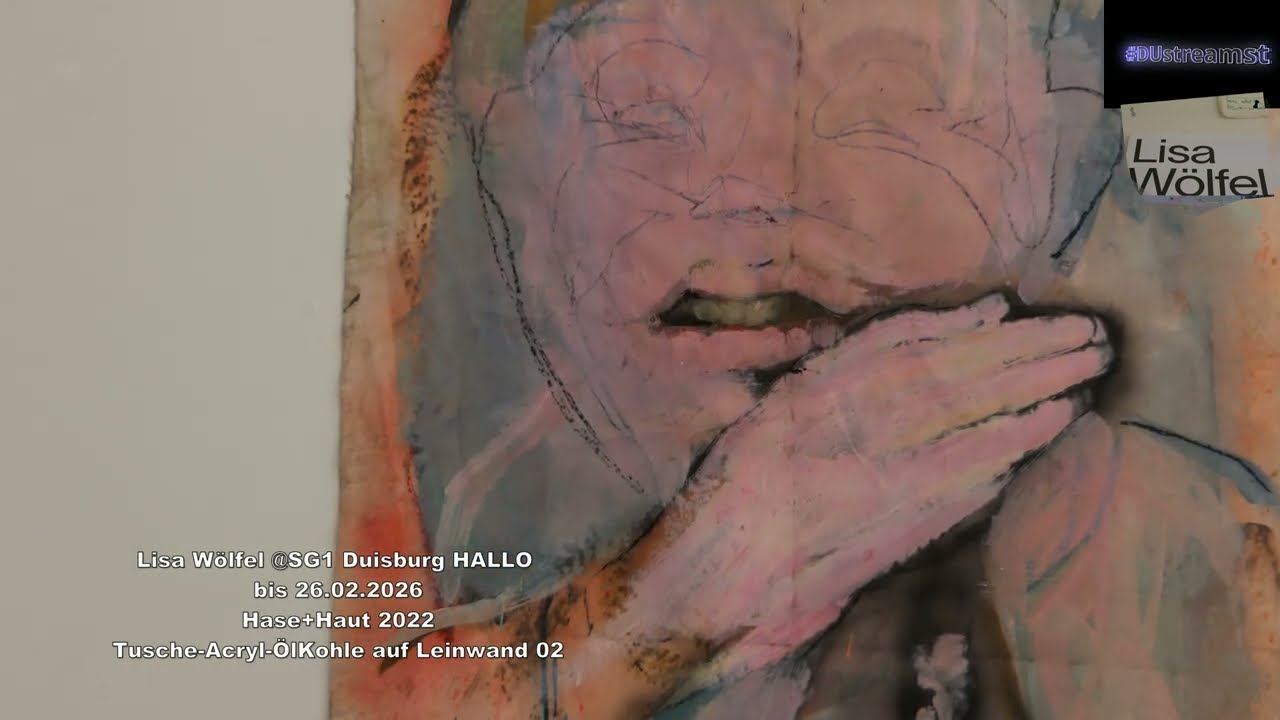 Lisa Wölfel @ SG1 Duisburg HALLO bis 26.02.2026 Hase+Haut 2022 Tusche Acryl Öl Kohle auf Leinwand 02