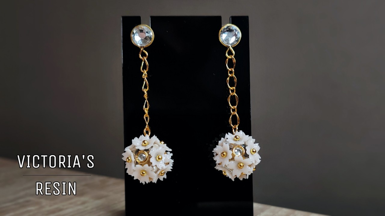 DIY UV resin Wedding Cute Flower Ball Dangle Earrings
