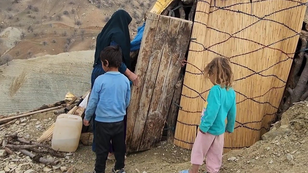 Nomadic life in a wooden hut in the village, a simple way of life
