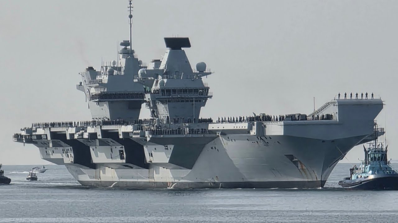 HMS Prince of Wales aircraft carrier returns home to Portsmouth.