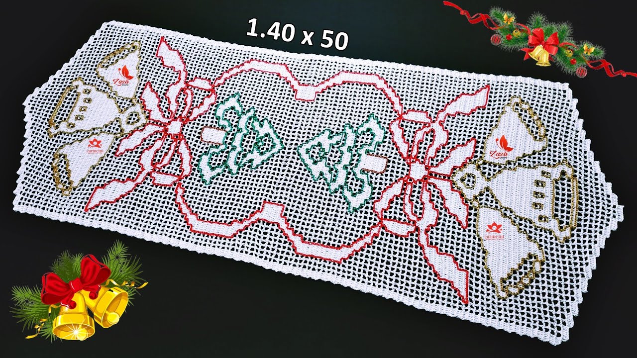 CAMINHO DE MESA EM CROCHÊ FILÉ SINOS DE NATAL @ZAZÁSÎLVÁCROCHÊ