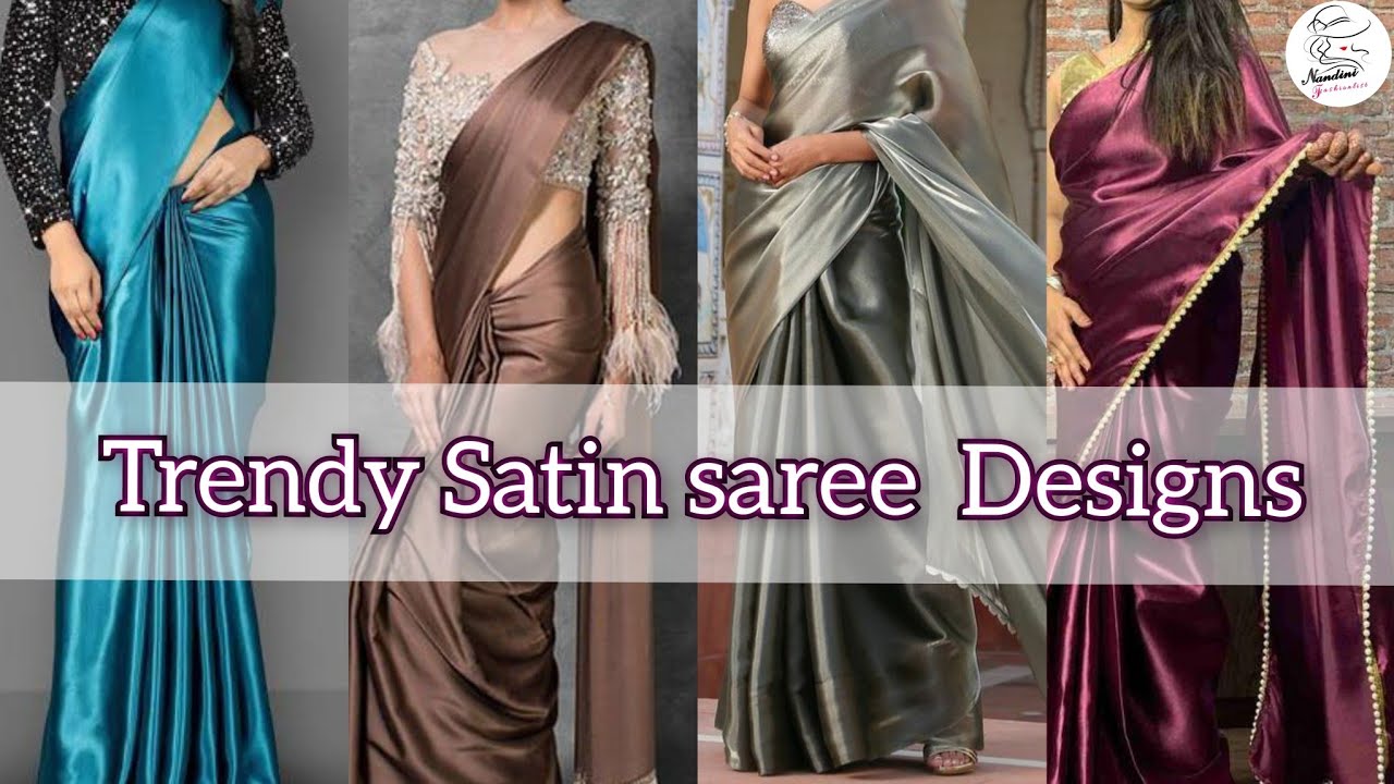 Plain  Satin saree with Designer Blouse ideas/partywear plain saree with stylish Designer Blouse