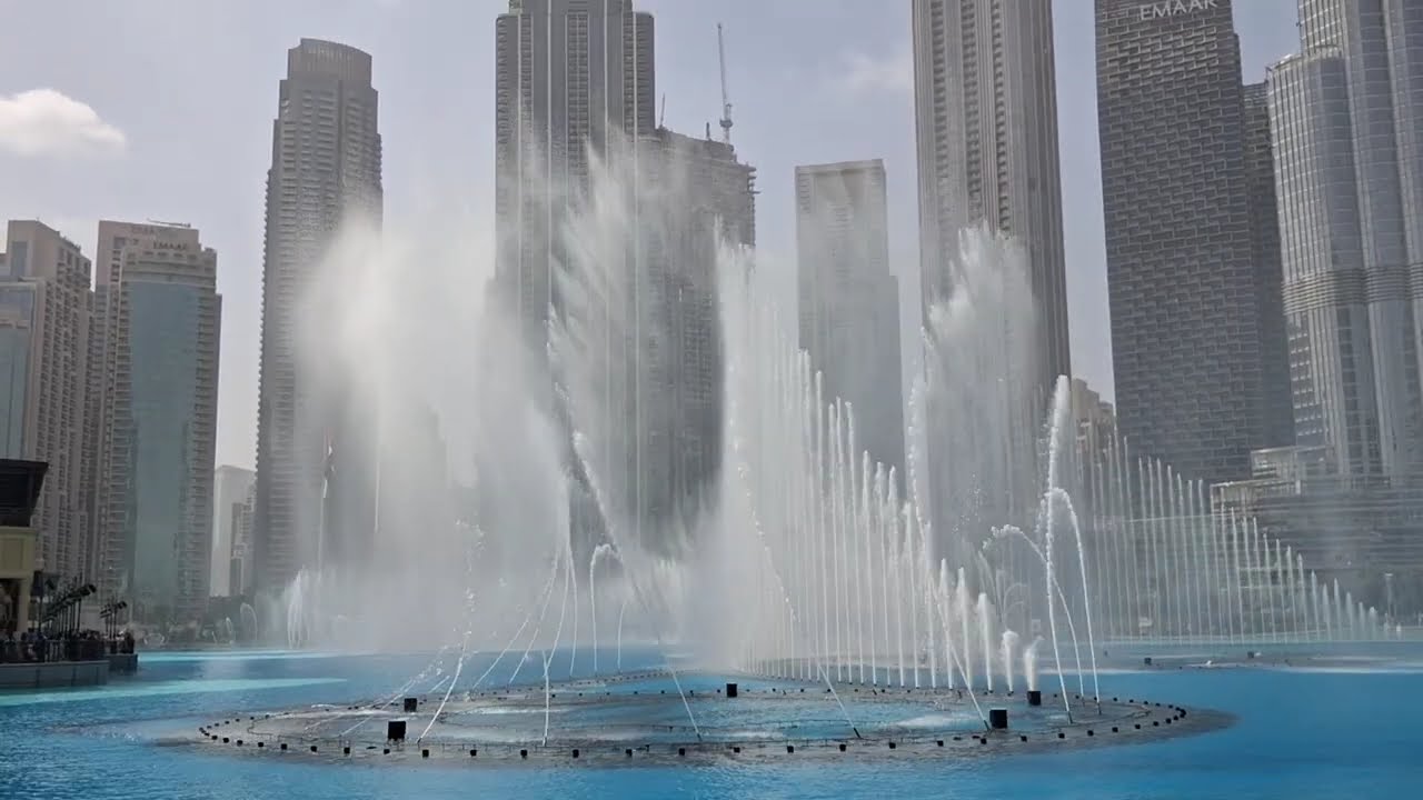The Dubai Fountain Afternoon Display Featuring Burj Khalifa 