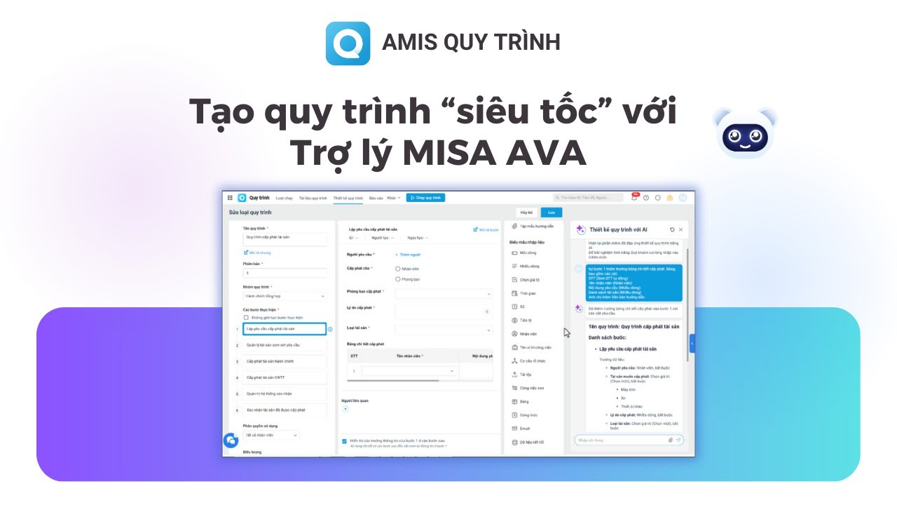 Tạo quy trình với AVA: Thiết lập quy trình 