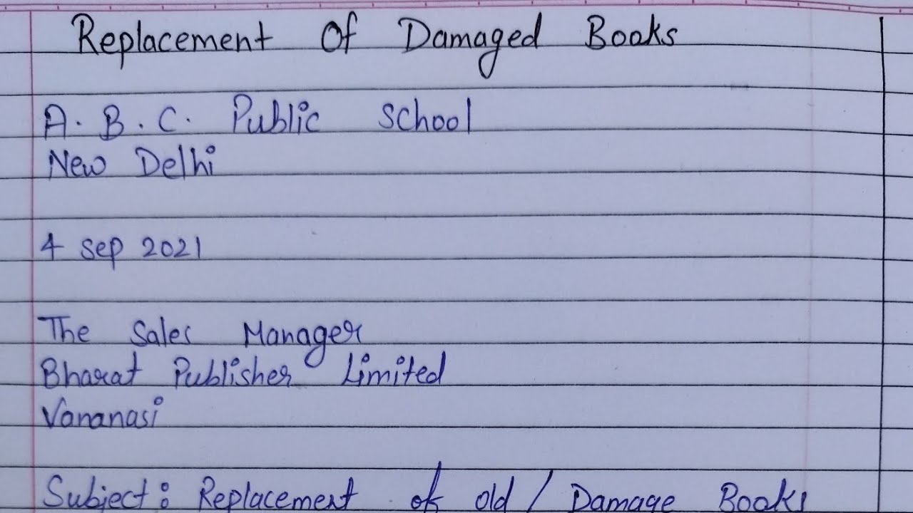 Replacement Of Damage Books ll Write Letter To Replacement of Damage Books