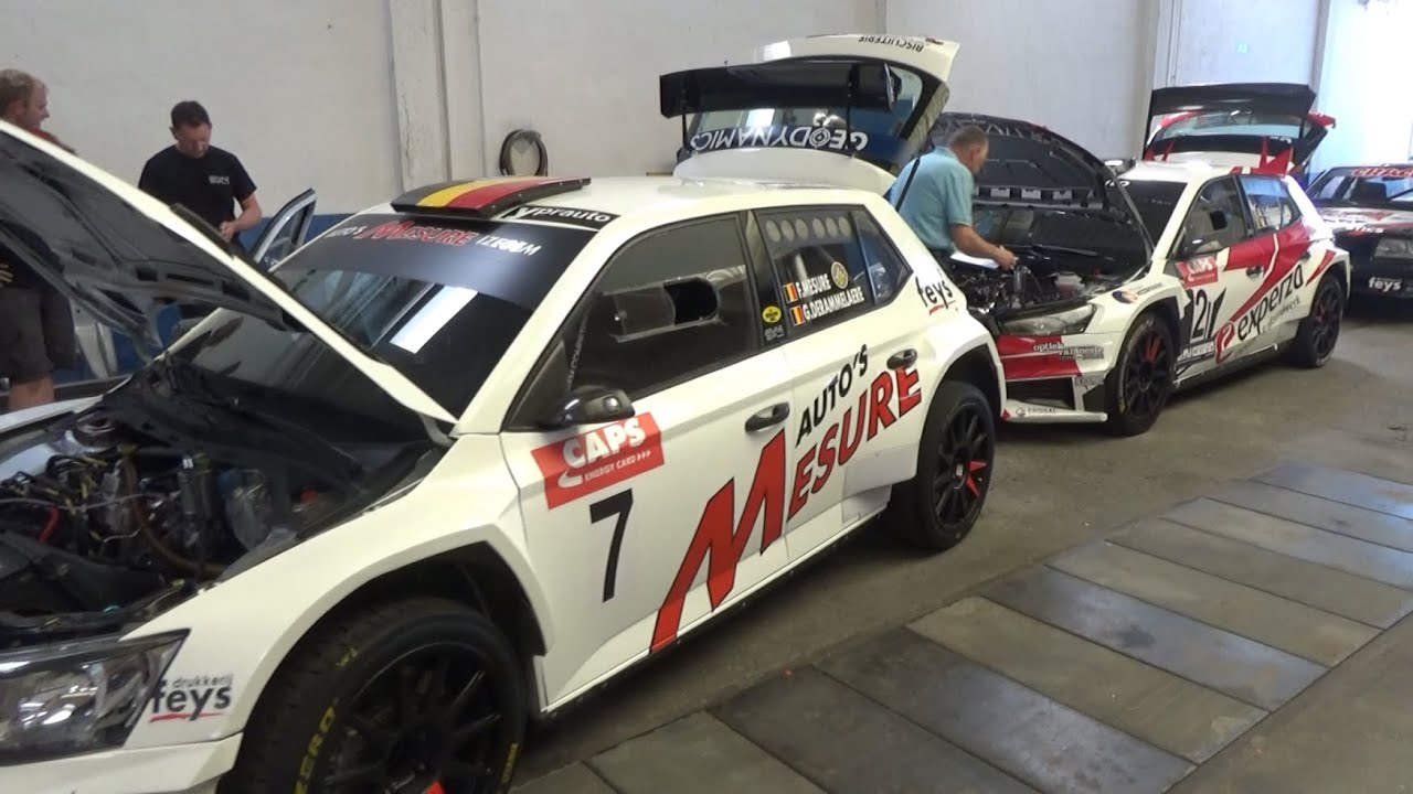 Rally cars in Staden - technical inspection and a walk through the service area (raw footage)