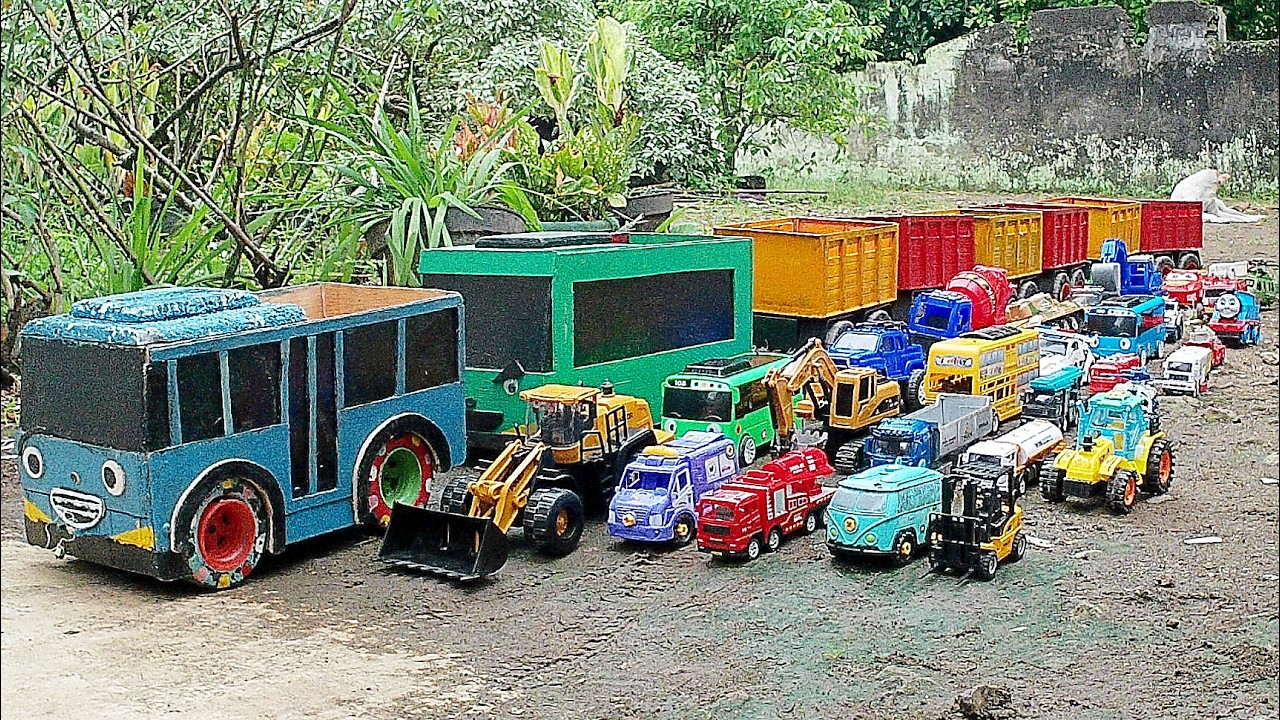 Mobil Truk Tronton Panjang Bongkar Mainan Mobil Mobilan Excavator, Truk Pasir, Ambulans, Mobil Balap
