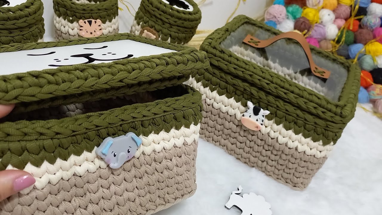 kit higiene bebê mdf  porta fralda com tampa de encaixe em crochê passo a passo