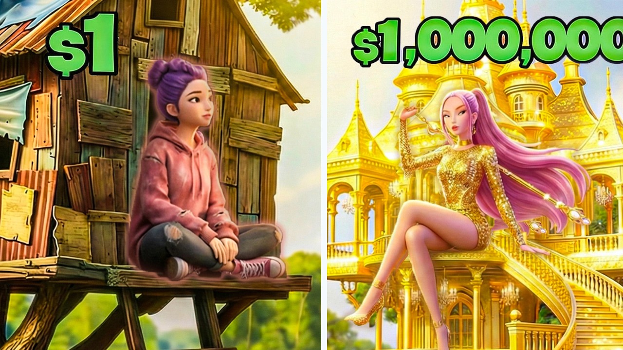 $1 vs $1,000,000 POOR vs RICH Challenge gold, golden _  Official MV