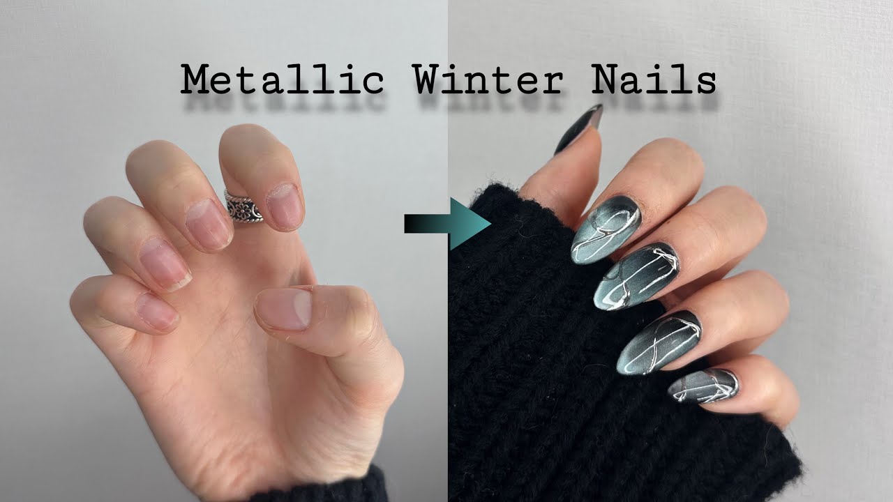 쇠맛𝘀𝘁 겨울네일⛓️❄️ㅣ파우더 아트 하는 방법ㅣ자석젤 그라데이션ㅣNail art without any charms