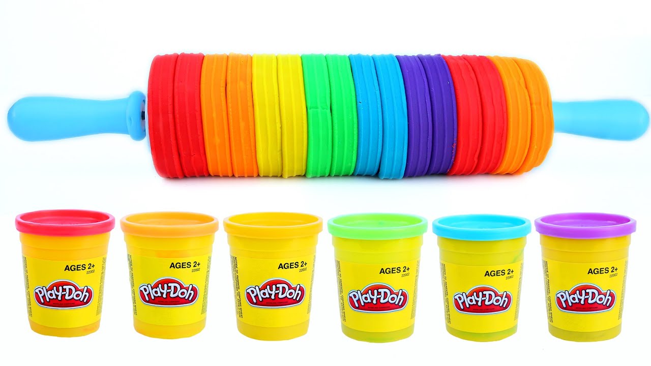 Modelling Clay Play Doh Rainbow Roller Pin How To Fun and Creative Kids Learn Colors