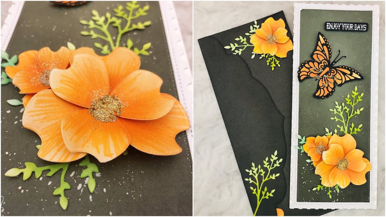 Postage Stamp Slimline Card with Envelope Tutorial #slimlinecard #alinacraft #alinacutle