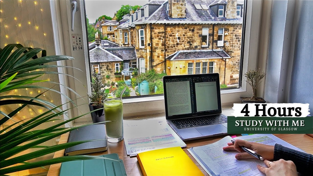 4 HOUR STUDY WITH ME | Background noise, 10-min Break, No music, Study with Merve