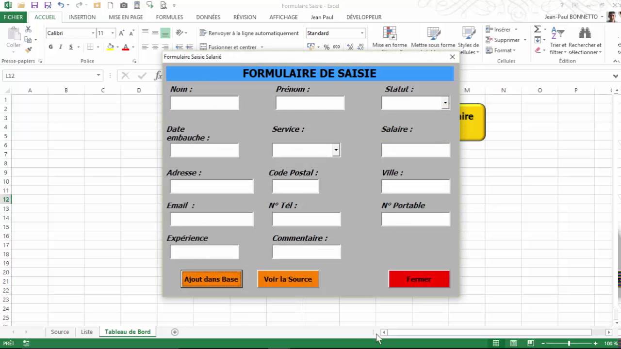 Excel VBA  - Comment créer un Formulaire de Saisie (Module n° 2)