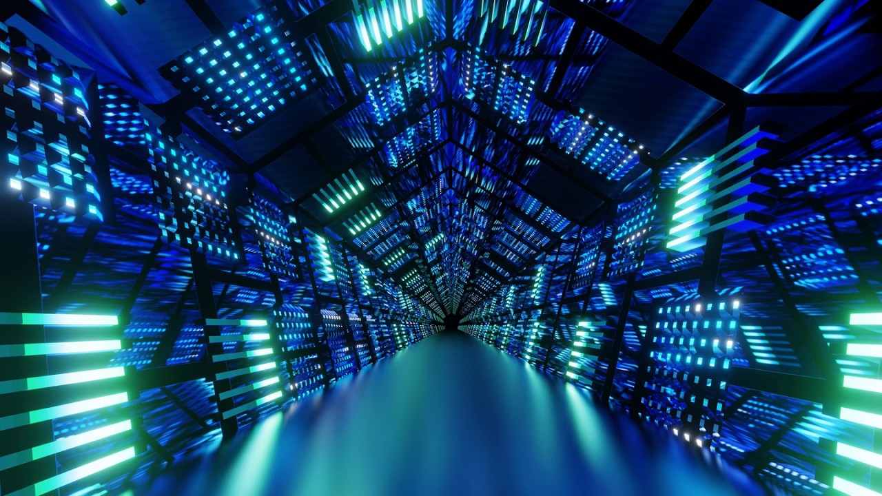 4K Abstract Hexagon Cyber Tunnel | Metallic Blue Color Relaxing Neon Background Video Screensaver
