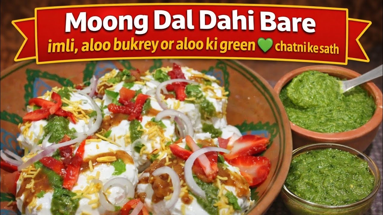 Moong Dal Dahi Bare Recipe | Soft & teasy Dahi Bary with Imli & Green Chutney
