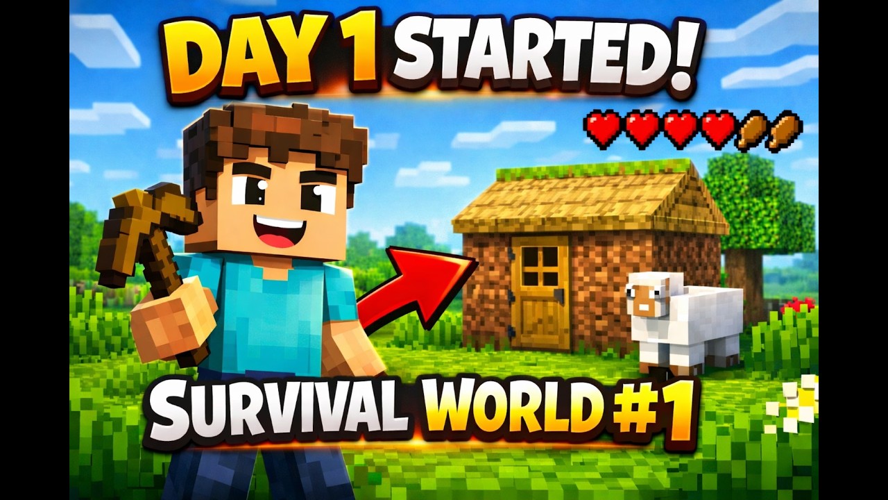 Survival World Day 1 – Built My Dream Base! 🏡⚒️#minecraft #srvival1