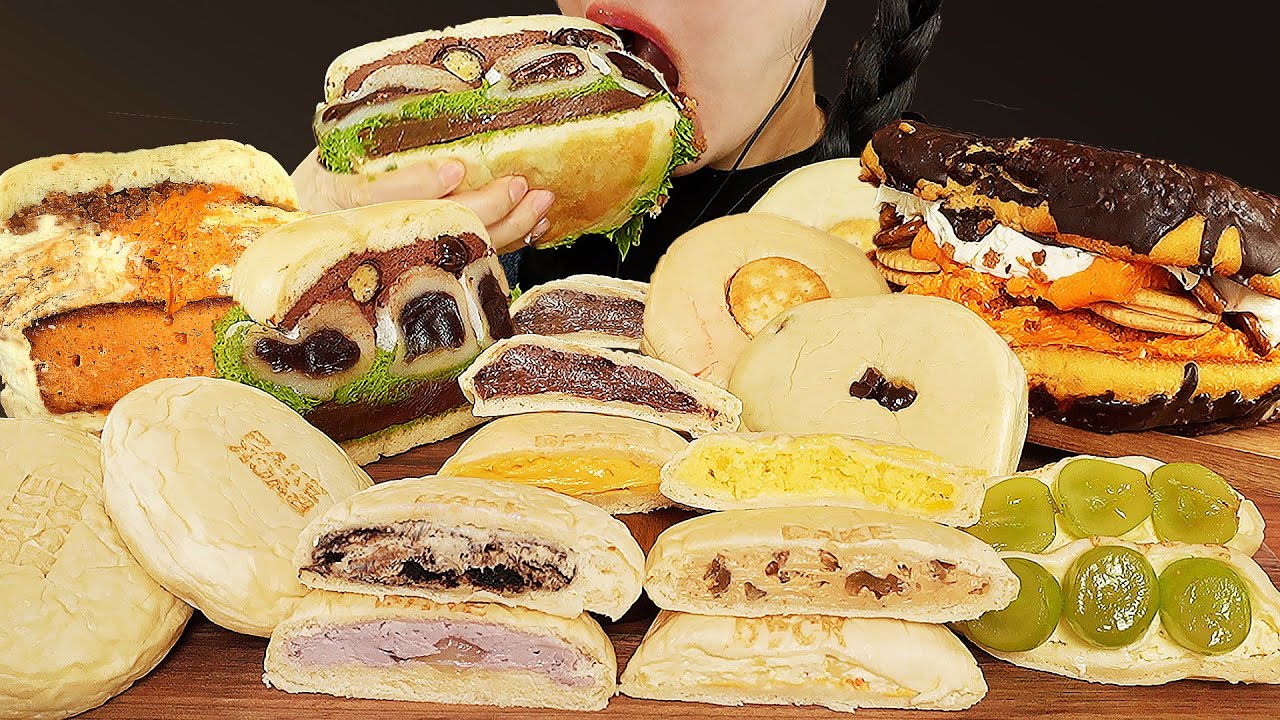 SUB)ASMR MUKBANG🥯Жевательный сливочный сыр Моти Хлеб Десерт Мукбанг #ChewyBread #Sandbagel