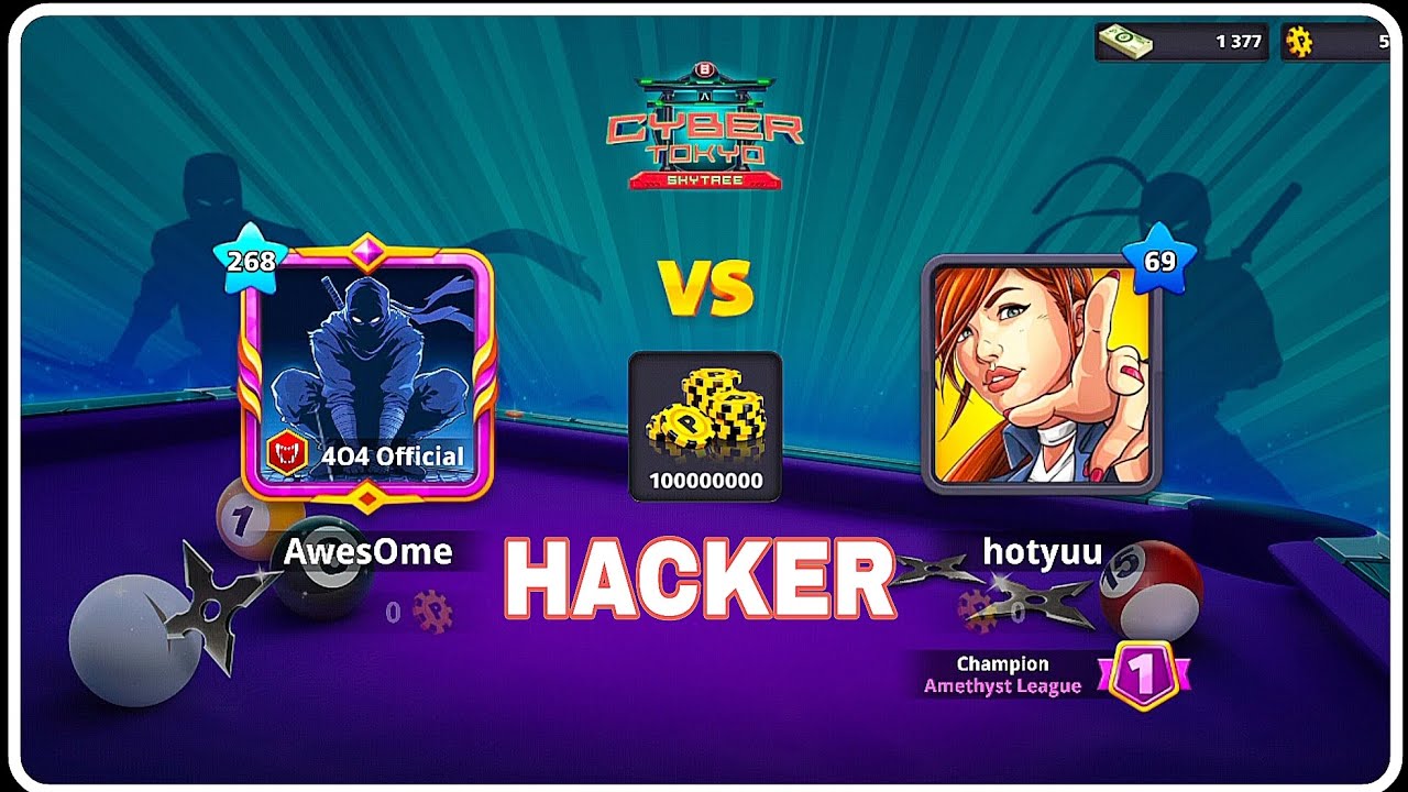 1st Game Vs Hacker 8 Ball Pool Cyber Tokyo 100 Million Coins Gameplay Getting Ring @aloordomar 
