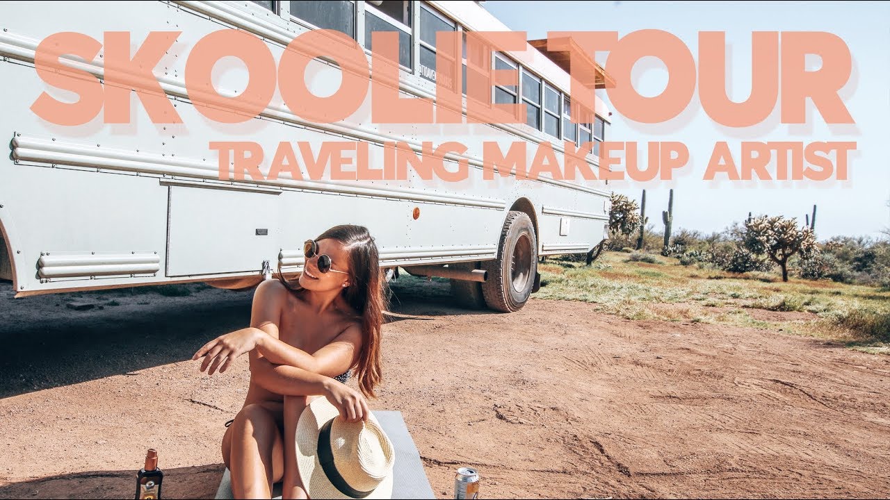 Tour my TINY HOME on wheels SKOOLIE conversion - Full-time NOMAD Female Makeup Artist