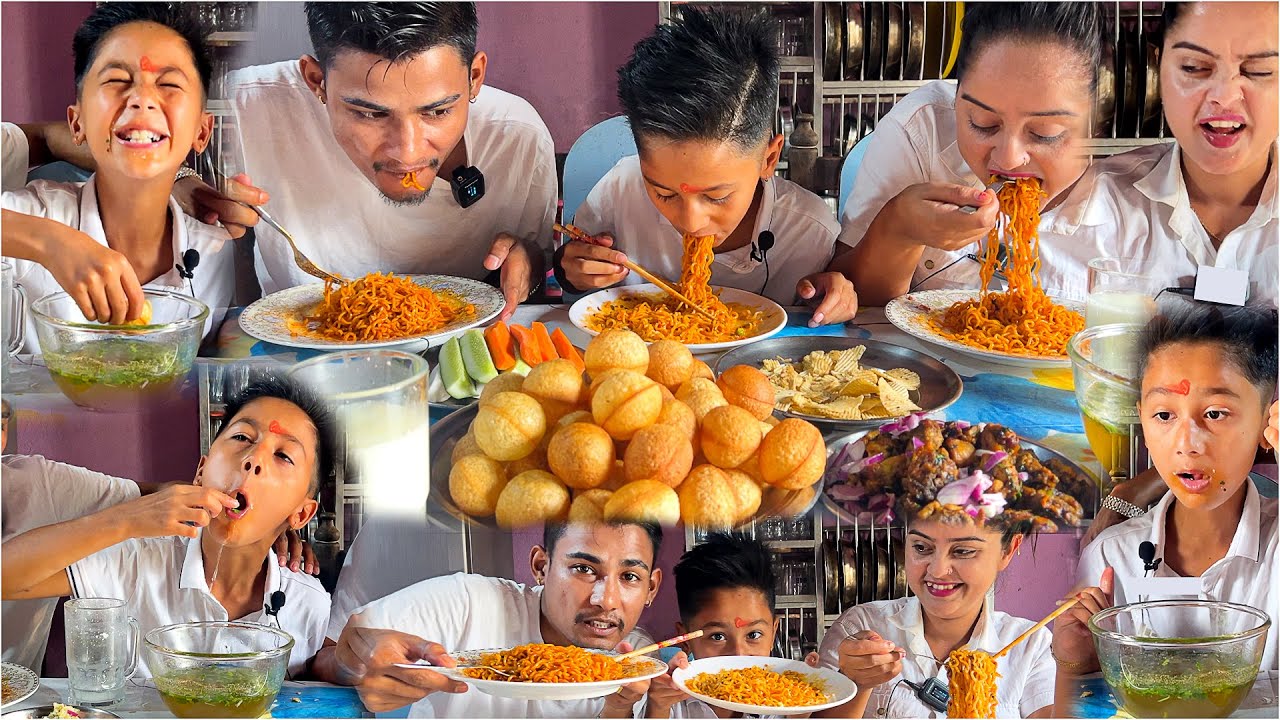 Eating spicy chicken pani puri current noodles challenge🔥 Nepali mukbang