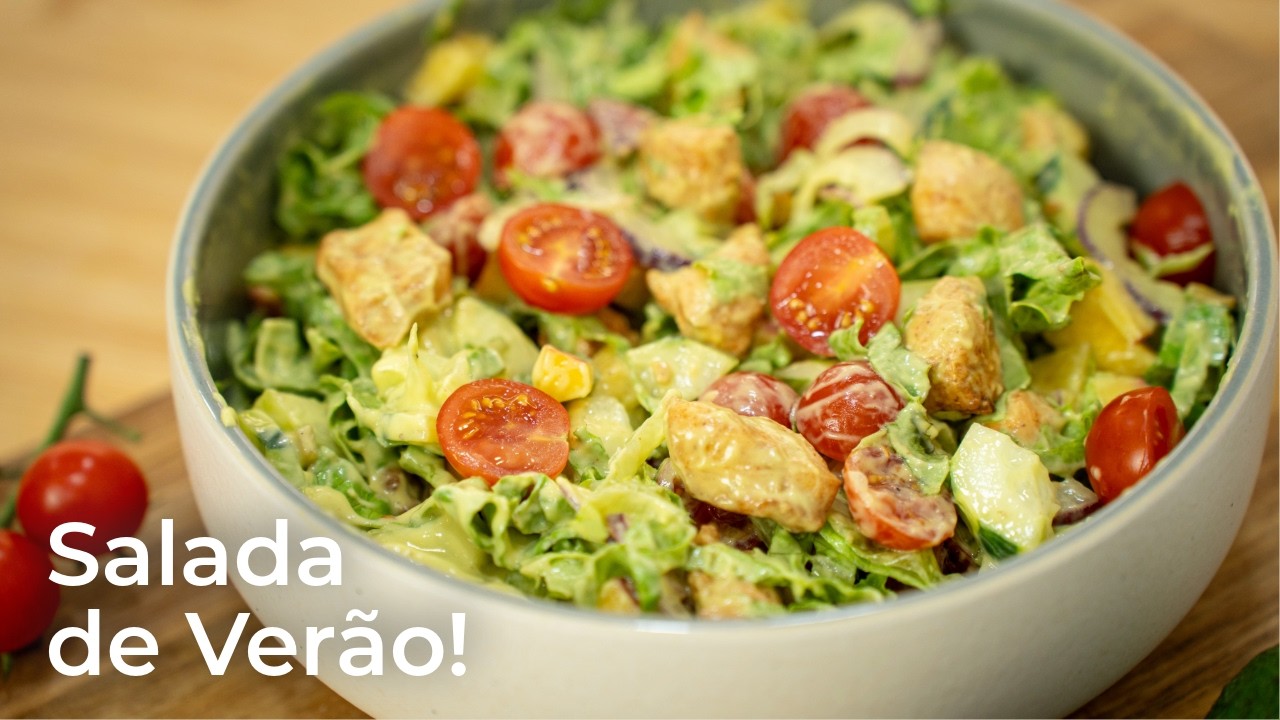 Salada de Frango com Tomate-Cereja e Molho de Abacate | Saudável, Fácil e Deliciosa! 🥗🌞
