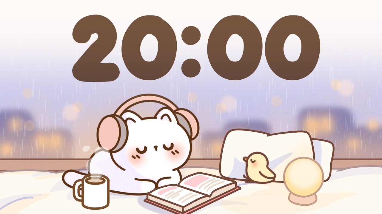20 Minute Timer 🌧️🐱 | Rain Sound Study Timer for Classroom Focus