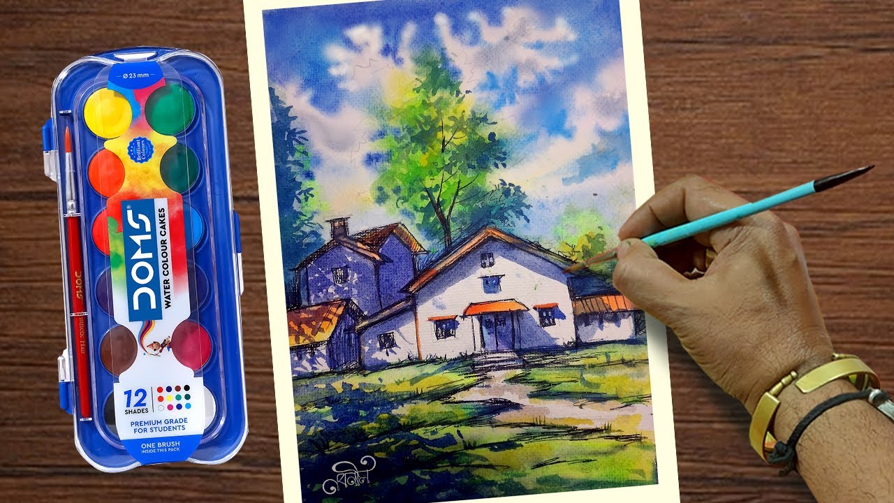 Easy Watercolor painting for beginners | How to paint landscape using watercolor painting