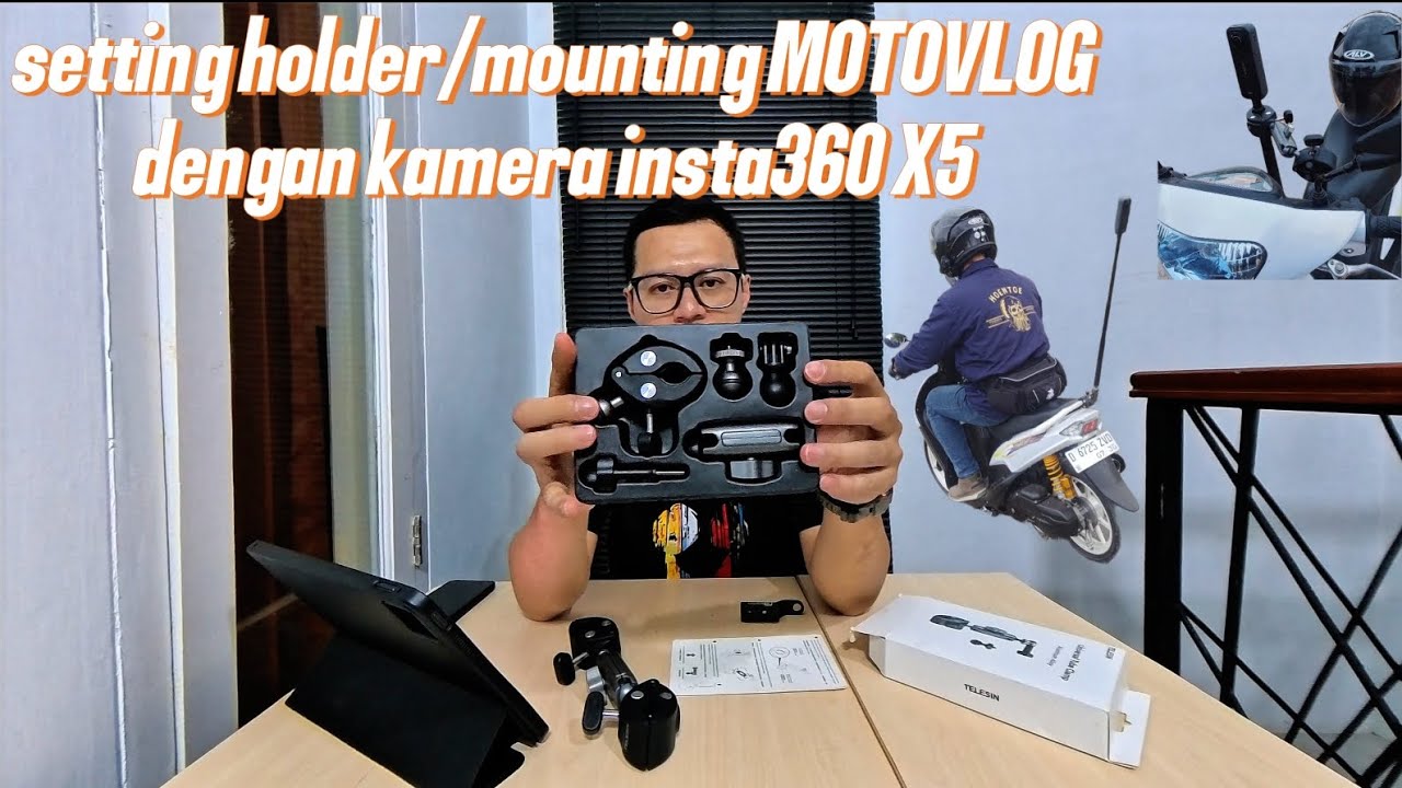 Setting HOLDER/MOUNTING kamera insta360 X5 Motovlog - TELESIN super Clamp