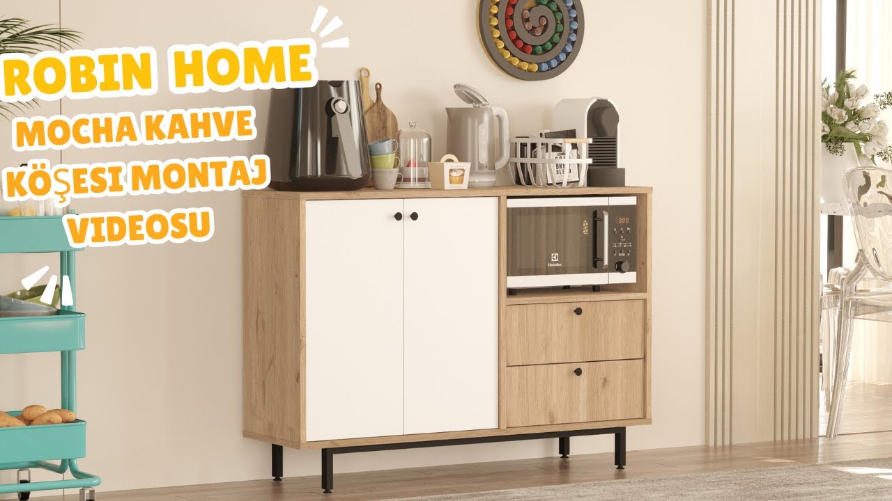 Robin Home Mocha Kahve Köşesi Çok Amaçlı Dolap Mutfak Dolabı Sepet-Beyaz Montaj videosu