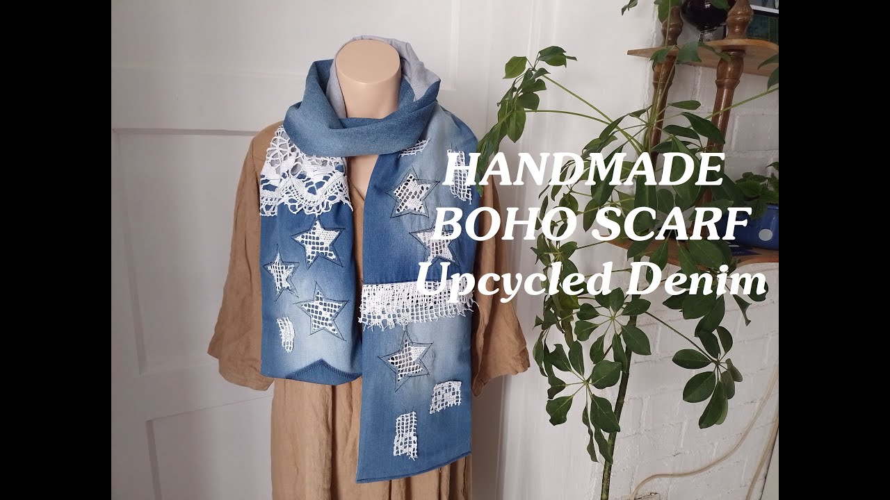 Boho Scarf from Recycled Denim & Antique Lace | Upcycling, Slow Fashion, Handmade