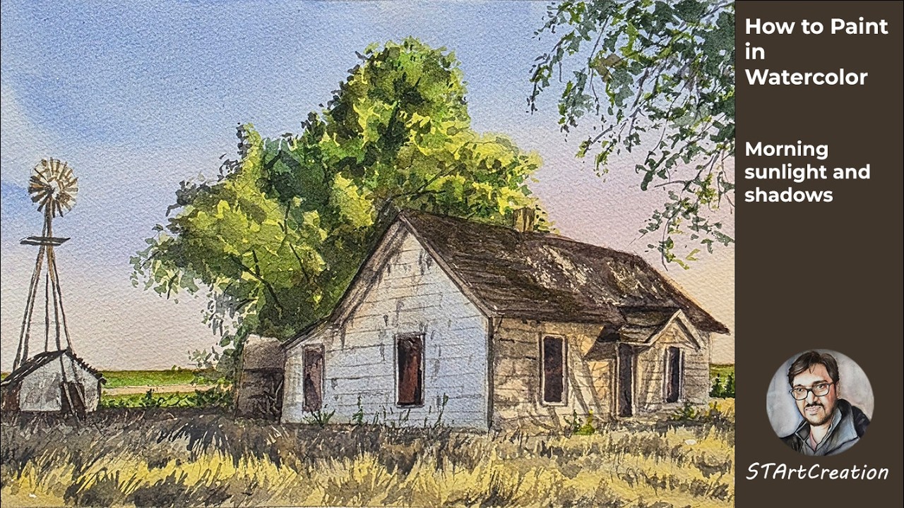 How to Paint Morning Sunlight in Watercolor | Glowing Tree & Old House