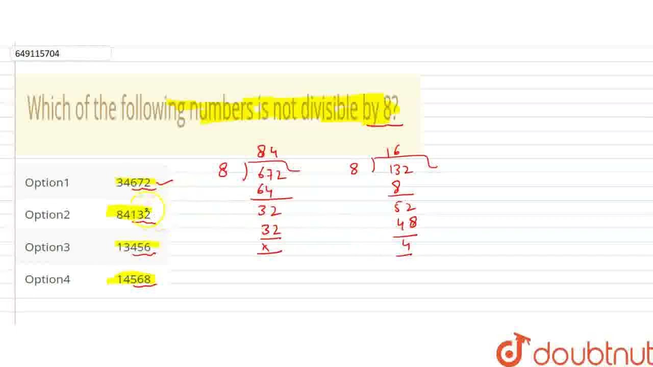 Which of the following numbers is not divisible by 8? | CLASS 6 | PLAYING WITH NUMBERS  | MATHS ...