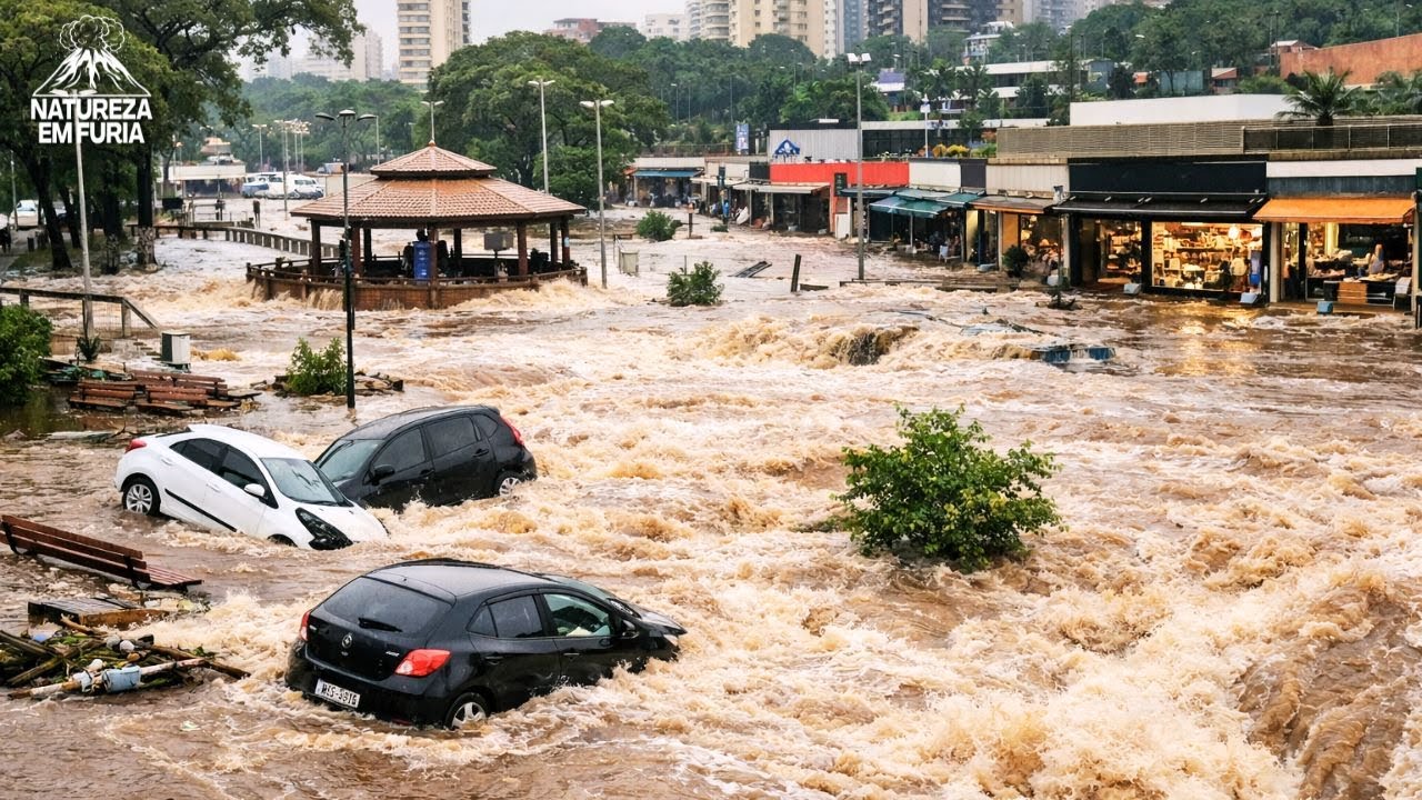 CAOS EM PRESIDENTE PRUDENTE (SP): A Força Destruidora da Água Arrastou Veículos e Inundou Comércios.