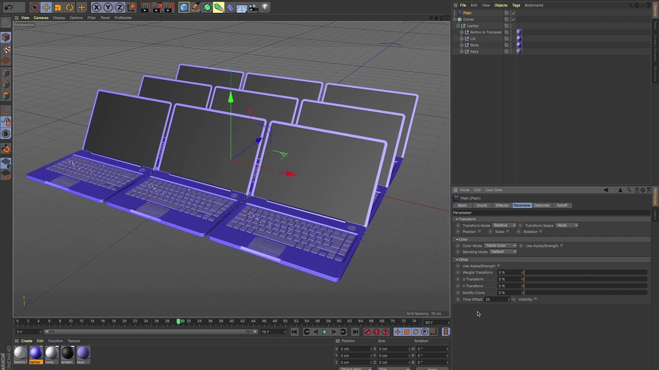 04 Cinema4D Offset Animation with Plain Effector
