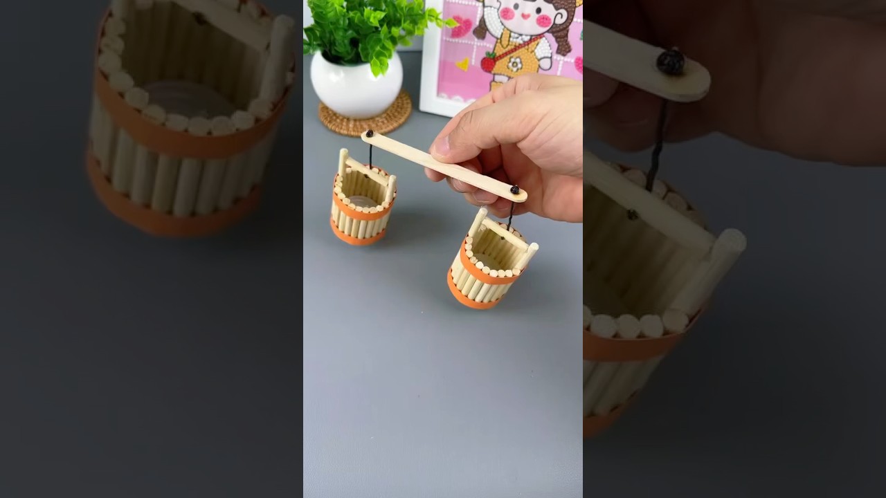 Mini Water Bucket from Chopsticks🪣 #diycrafts #ZeroWasteCraft#ChopstickDIY#MiniBucket #EcoFriendly