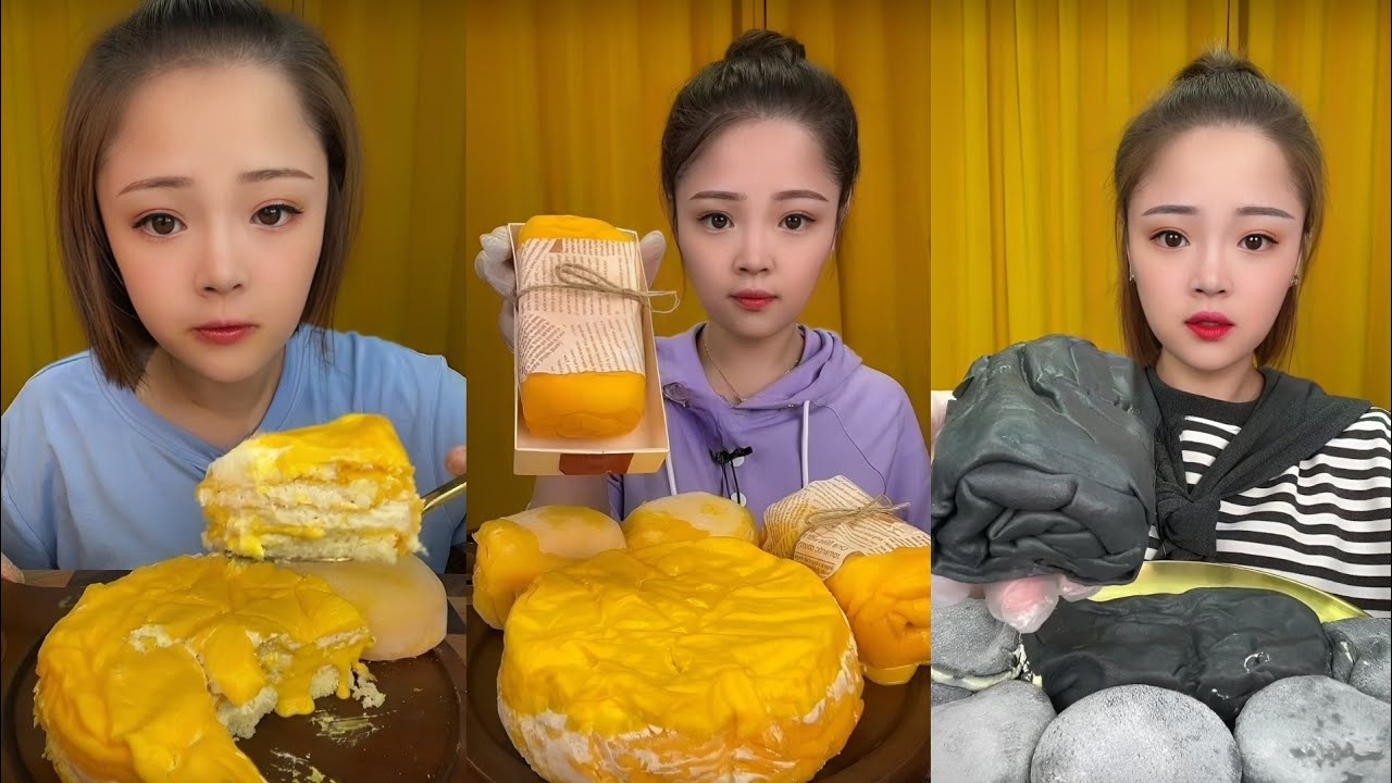 Asmr chinese eating mukbang show/ custard dessert crepe cake #asmr #mukbang #asmr #food #cake