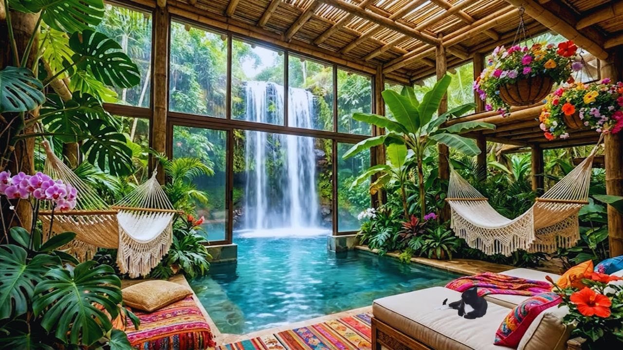 Tranquil Backyard Escape 🌿 Waterfall & Birdsong for Sleep, Stress Relief & Relaxation